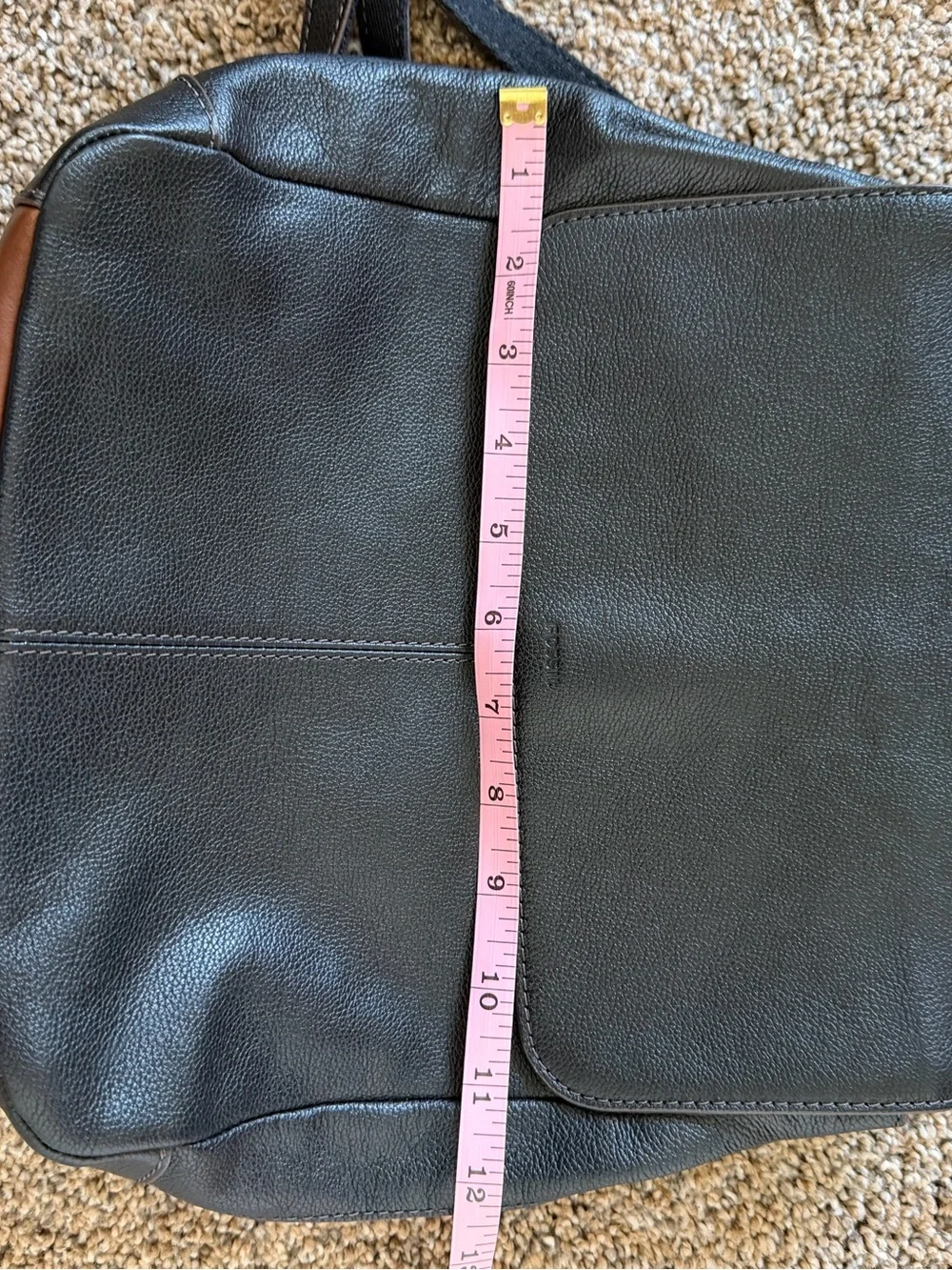 FOSSIL Black Pebbled Leather Backpack with Brown Trim